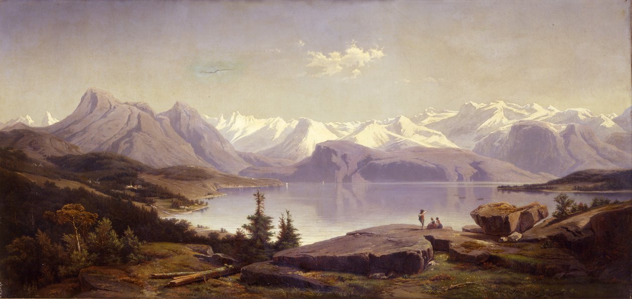 Schweiziskt landskap med sjö av Alexandre Calame