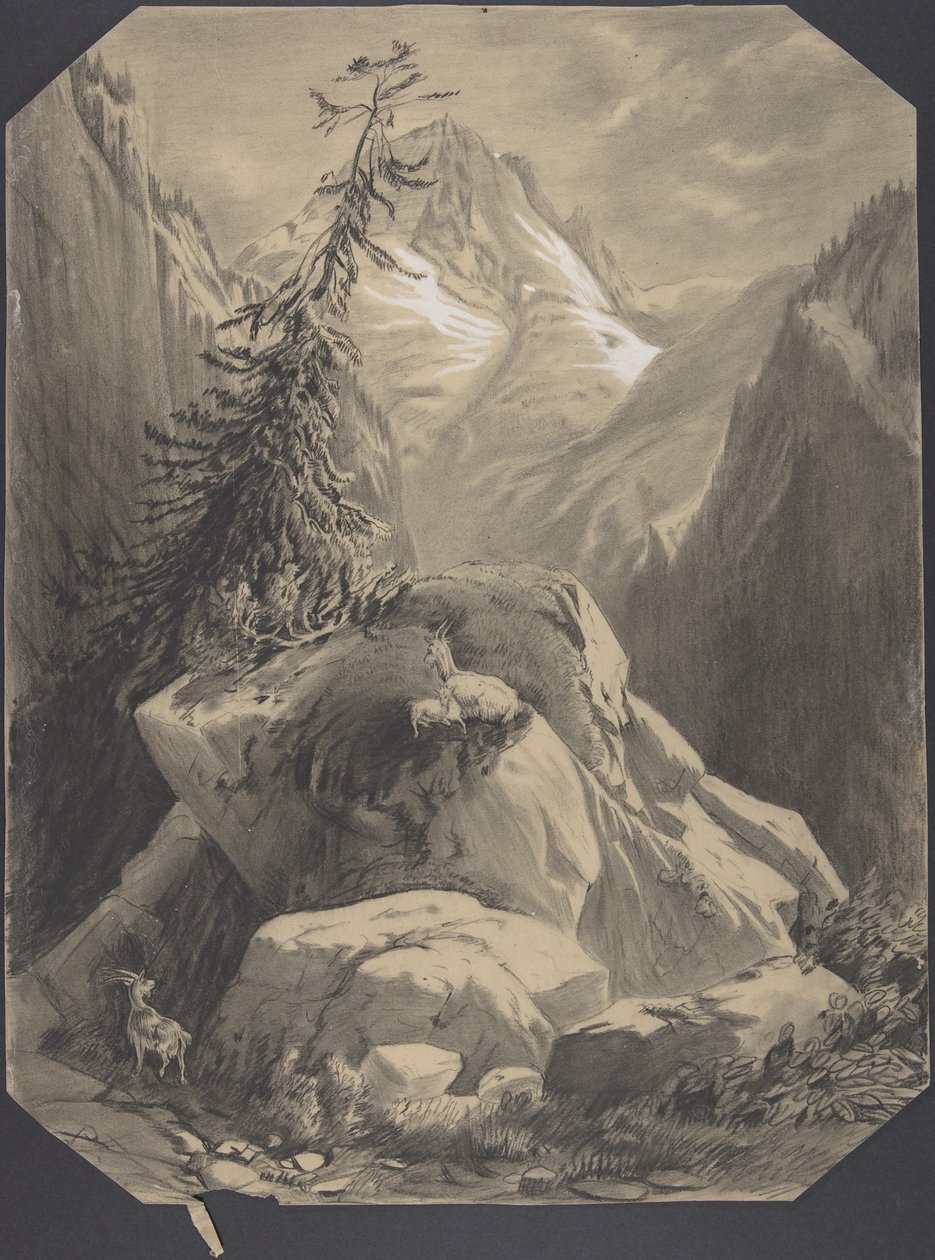 Tre getter i ett bergslandskap av Alexandre Calame