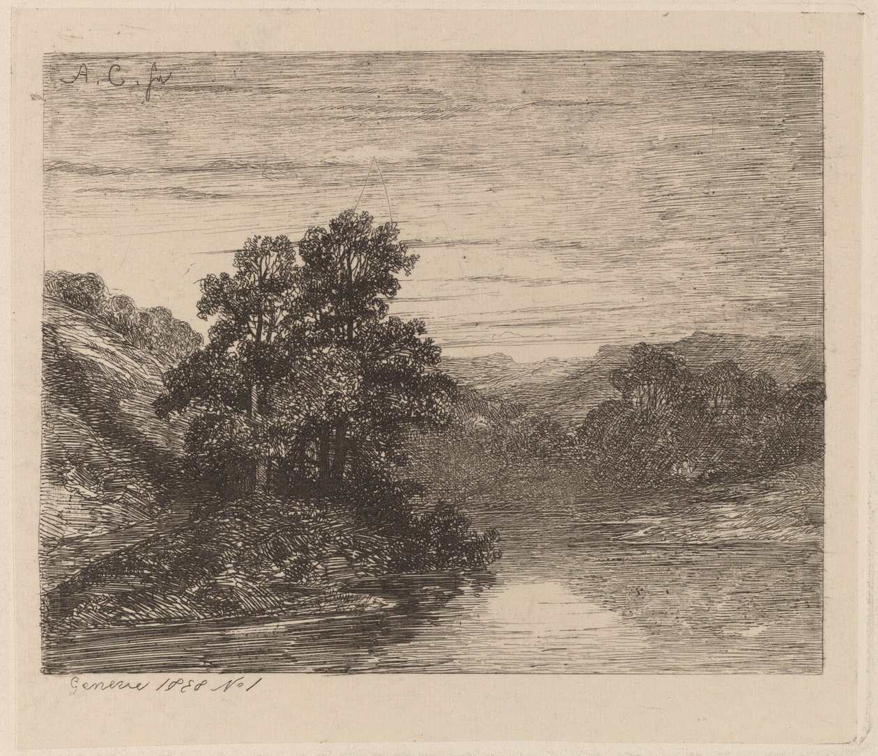 Träd vid en flod av Alexandre Calame
