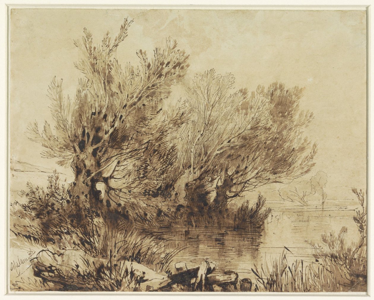 Pilar på en sjö i svagt sluttande terräng av Alexandre Calame