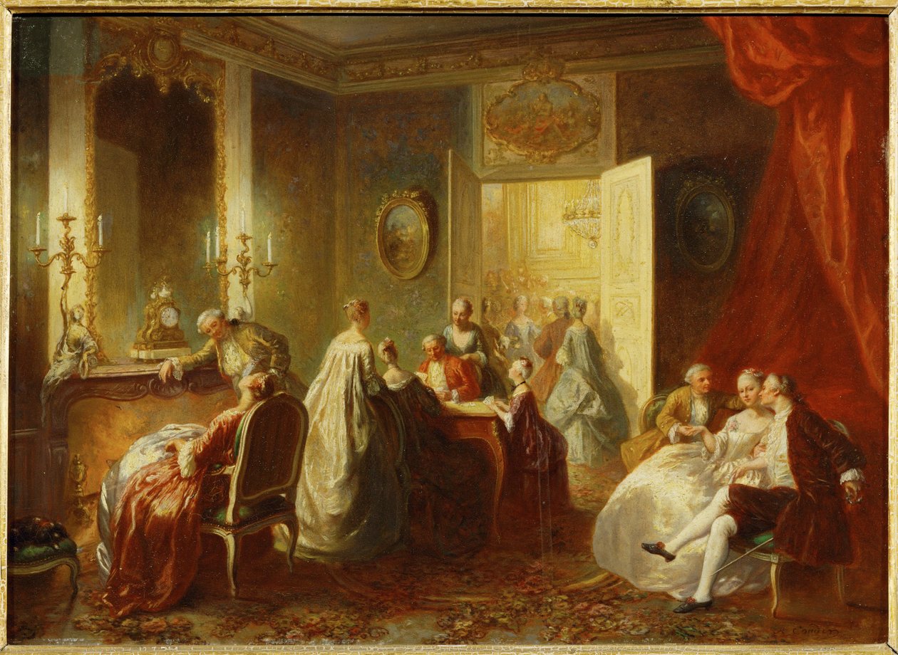 Efter middagen underhållning i 1700-tals ... av Alexandre Couder