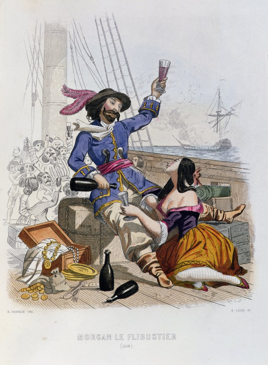 Morgan the Buccaneer 1668, från Histoire des Pirates av P. Christian, graverad av A. Catel, 1852 av Alexandre Debelle