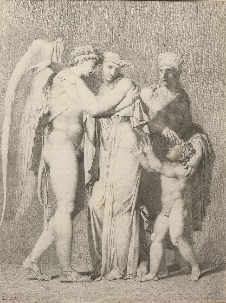 Amor och psyke (penna och grått bläck på papper) av Alexandre Evariste Fragonard