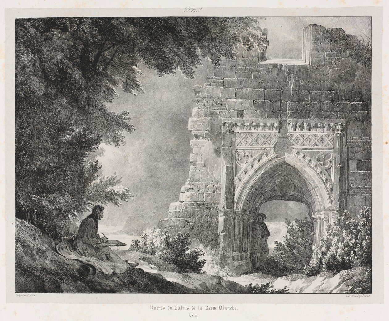 Pittoreska och romantiska resor i gamla Frankrike: Ruinerna av den vita drottningens palats, 1824. av Alexandre Evariste Fragonard