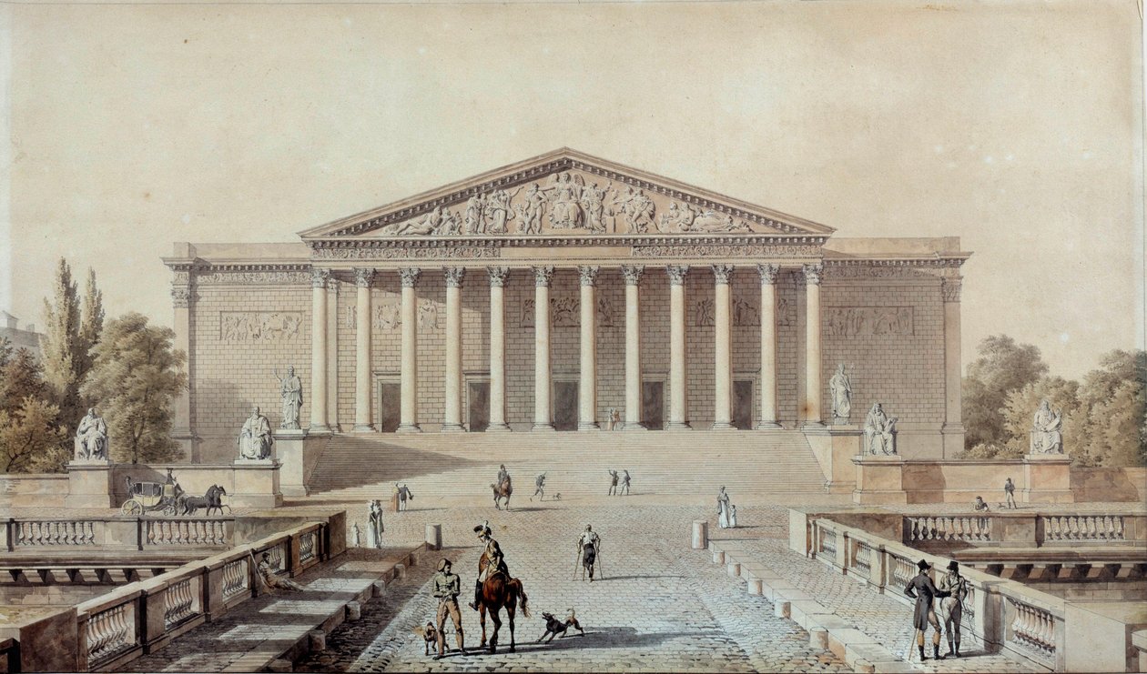 Projekt för nationalförsamlingen eller Palais Bourbon, Palais du Corps Legislatif Teckning av Evariste Fragonard (1780-1850) 1800-talets Paris, Palais Bourbon av Alexandre Evariste Fragonard