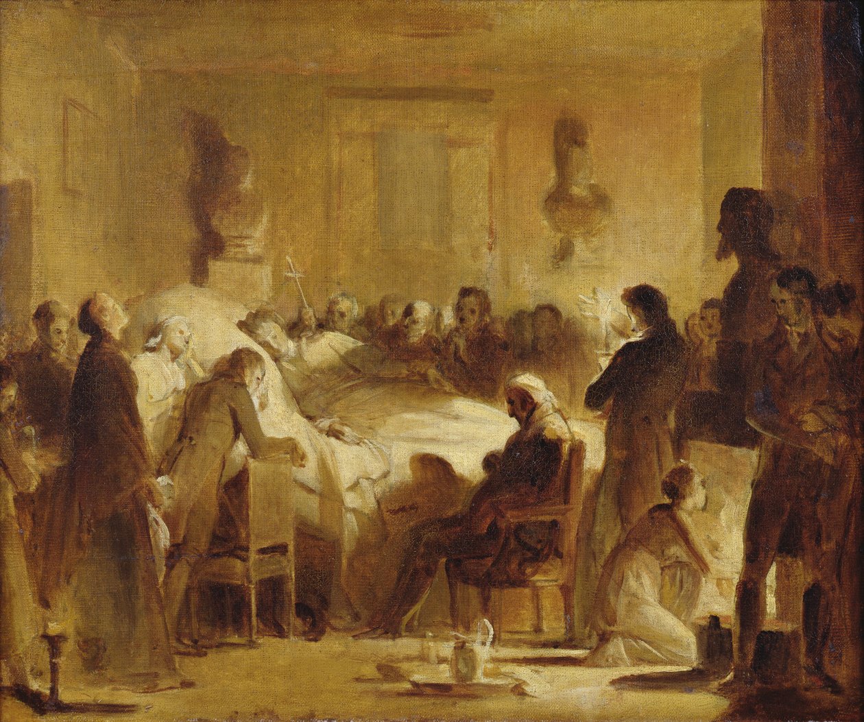 De sista ögonblicken av Charles-Ferdinand av Frankrike (1778-1820) i administrationsrummet i Paris operahus, 14 februari 1820, 1820-50 av Alexandre Evariste Fragonard