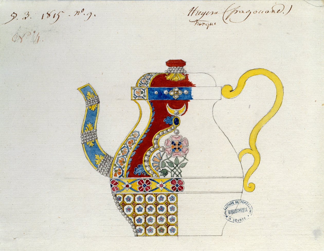 turkiska Theiere. Teckning av Alexandre Evariste Fragonard (1780-1850). Sevres, Porslinstillverkning av Alexandre Evariste Fragonard