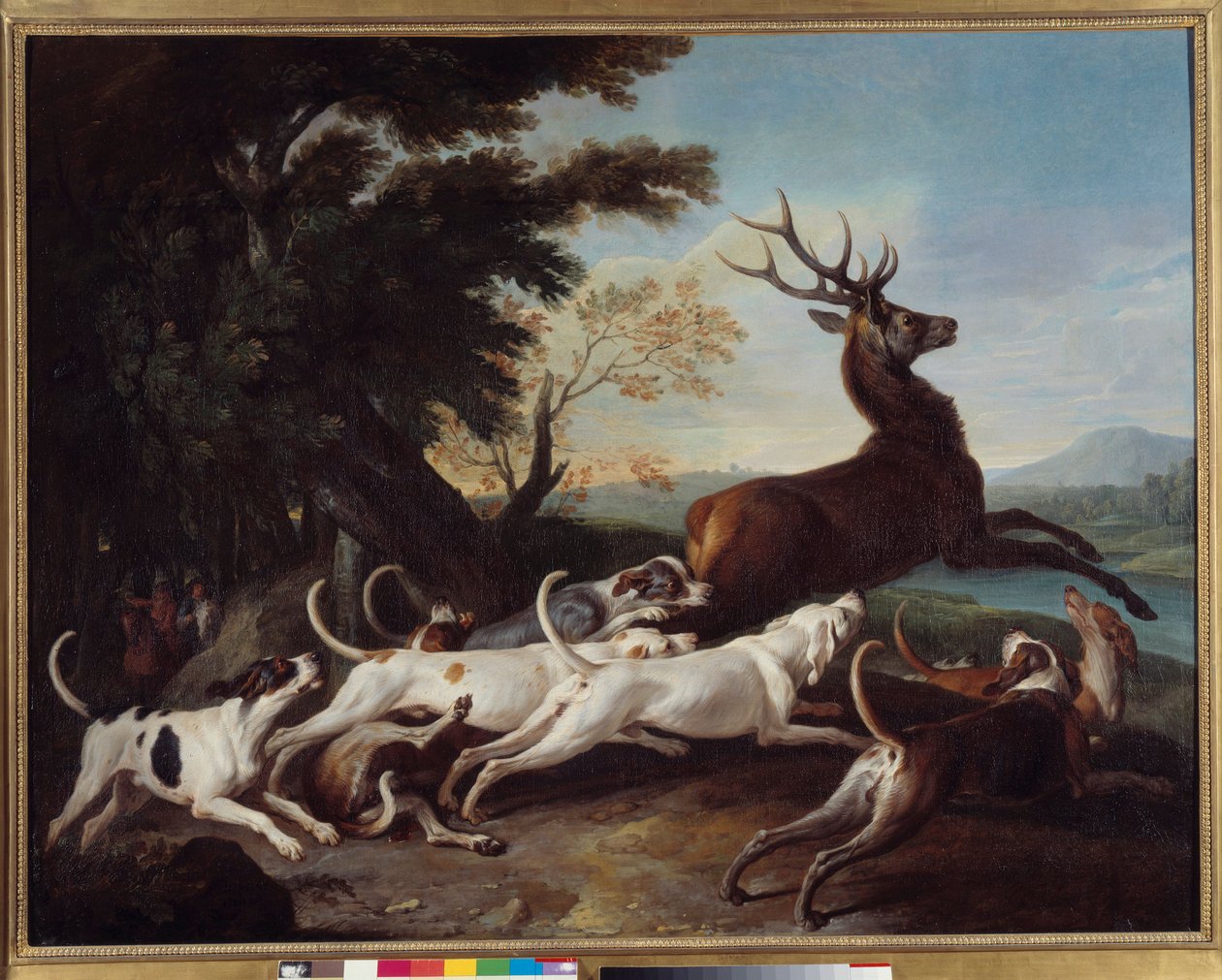Jakt: ”” Debuche du deer”” Målning av Francois Desportes (1661-1743) 1718 Sön. 1,1x1,45 m Rouen, Museum of Fine Arts av Alexandre Francois Desportes