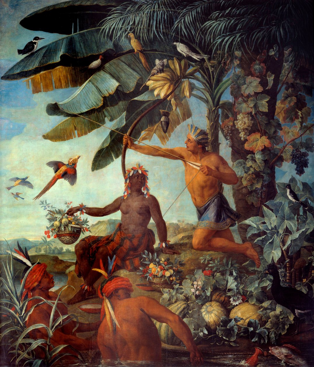 Indiska fiskare och jägare Målning av Francois Desportes (1661-1743) 1700-talets sön. 1,73x3,43 m Marseille, musee des Beaux Arts - Den indiske jägaren och fiskaren. Målning av Francois Desportes (1661-1743) av Alexandre Francois Desportes