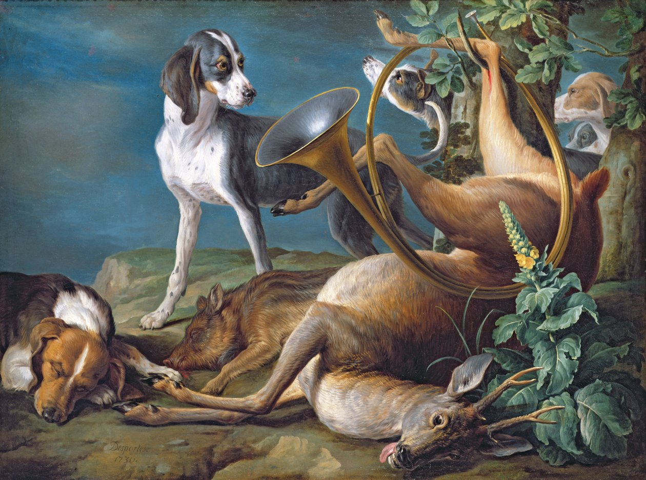 Still Life of Dead Game with Hounds, 1730 av Alexandre Francois Desportes