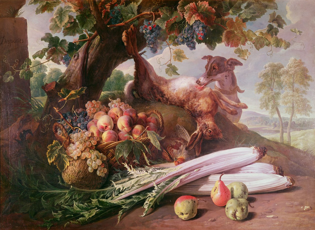 Stilleben av blommor, vilt och frukter av Alexandre Francois Desportes