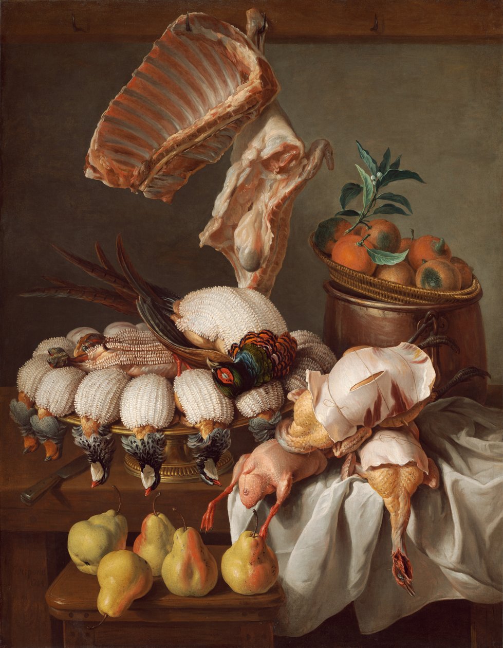 Stilleben med klädd vilt, kött och frukt av Alexandre Francois Desportes
