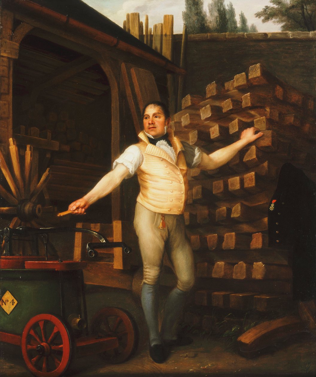 En hjulmakare med en brandbil på en gård, 1812 av Alexandre François Louis de Girardin
