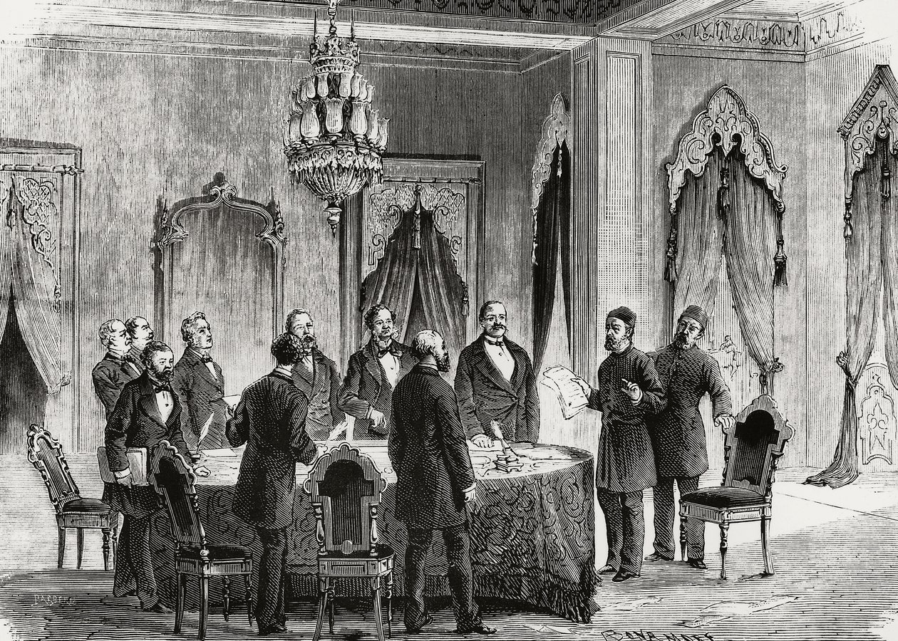 Konstantinopelkonferens, december 1876, gravyr, Turkiet av Nicolas Toussaint Charlet