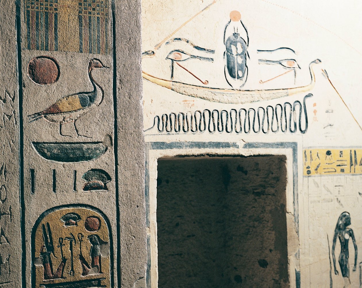 Egypten, forntida Thebe, Luxor, kungarnas dal, Ramses IX:s grav, detalj av passagen av Nicolas Toussaint Charlet