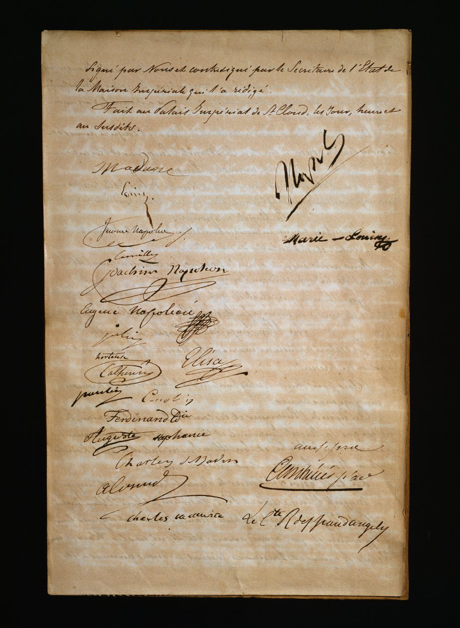 Sista sidan av vigselbeviset mellan Marie Louise av Österrike eller Maria Luigia av Parma (1791-1847) och Napoleon Bonaparte (1769-1821) av Nicolas Toussaint Charlet