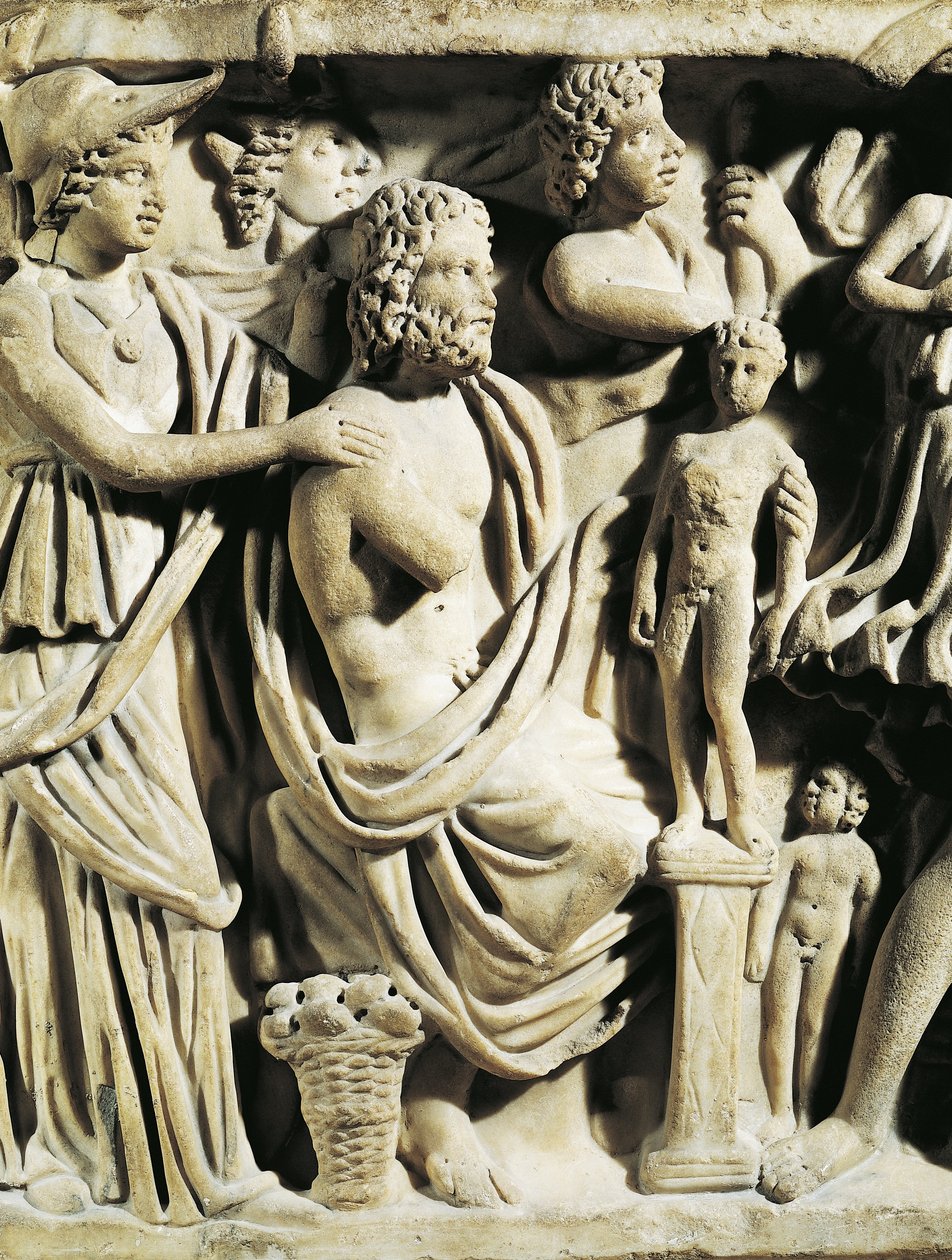 Marmorsarkofag, Relief som visar Prometheus-myten, Detalj, Athena hjälper Prometheus medan han skapar människor, Från Arles av Nicolas Toussaint Charlet