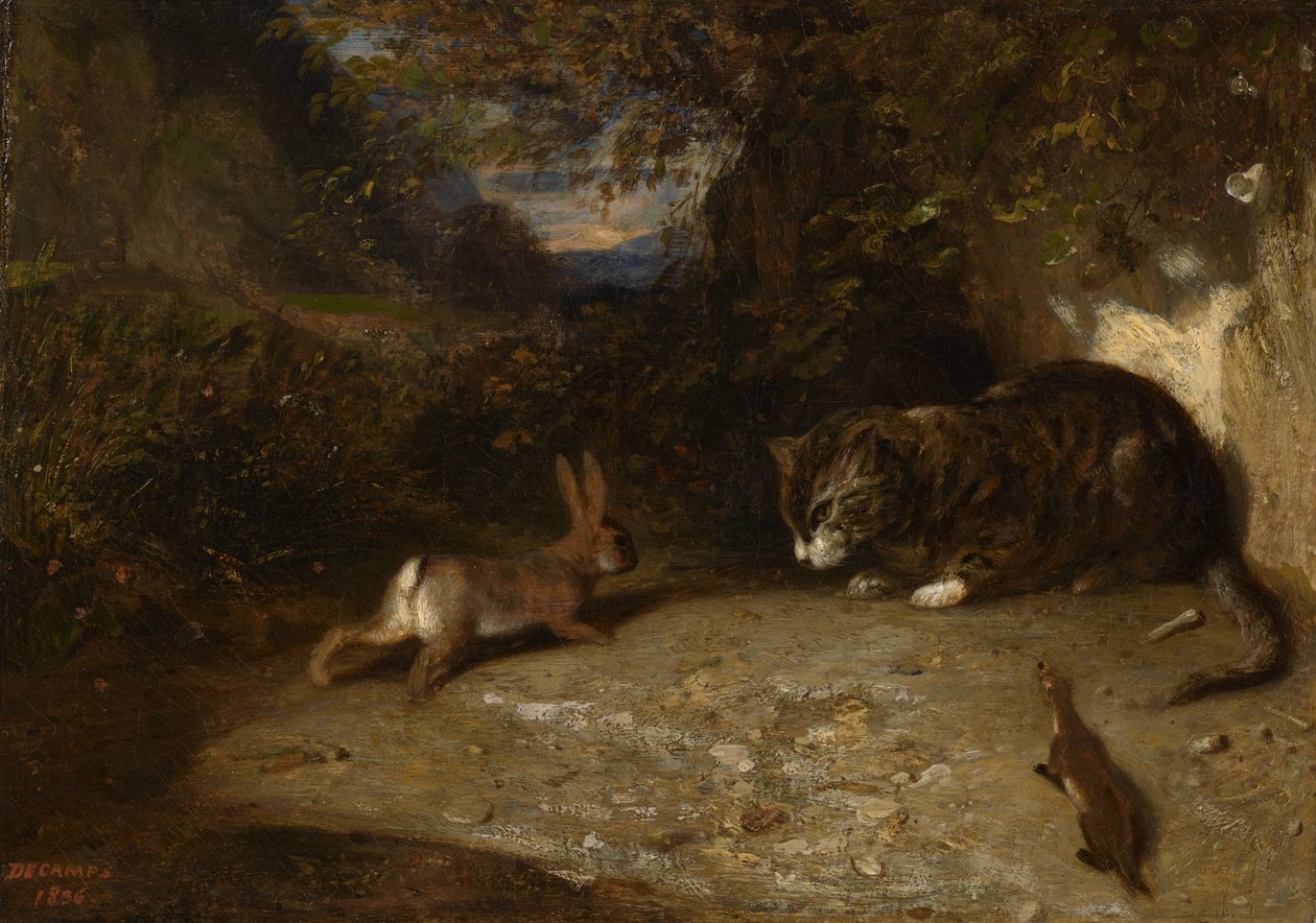 Katt, vessla och kanin, 1836 av Alexandre Gabriel Decamps