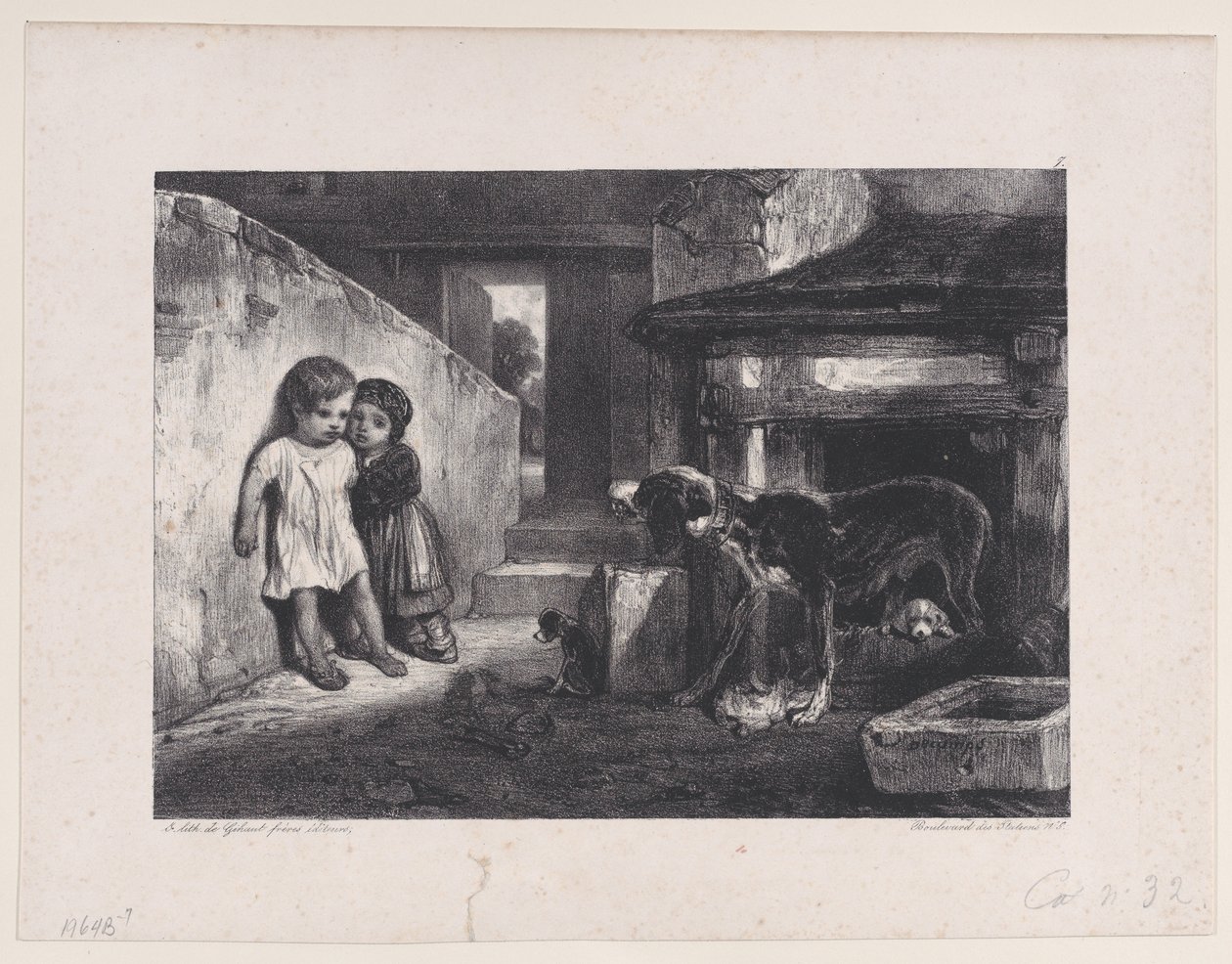 Children Frightened by Snarling Dog, från serien Hunting Scenes, 1829. av Alexandre Gabriel Decamps
