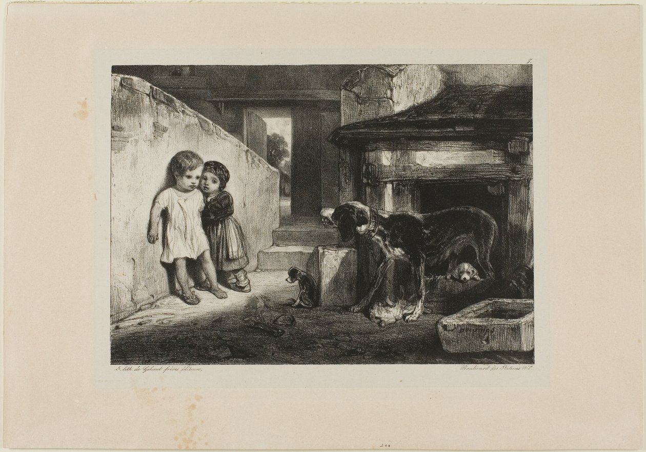 Barn skrämda av en hund av Alexandre Gabriel Decamps