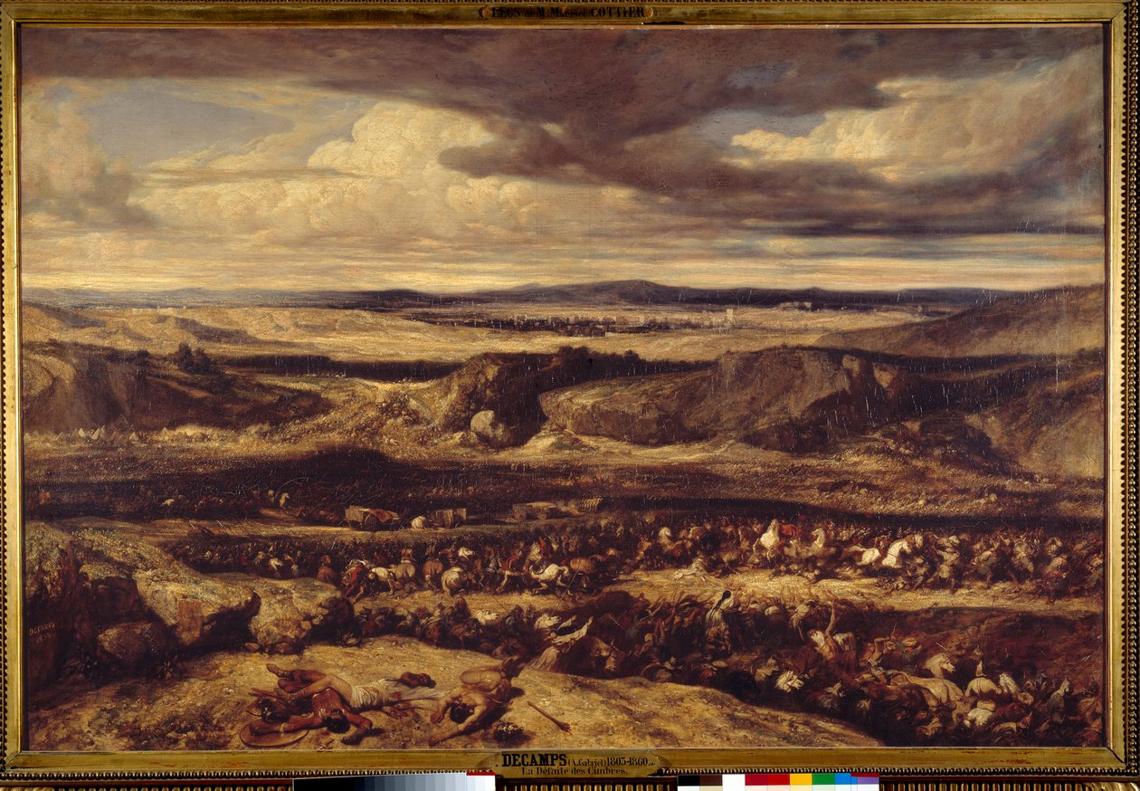 Nederlaget för Cimbres (101 f.Kr.) eller den romerske generalen Marius besegrade Cimbres i Provence slättmålning av Alexandre Gabriel Decamps (1803-1860) 1833 Sön. 1,3x1,95 m av Alexandre Gabriel Decamps