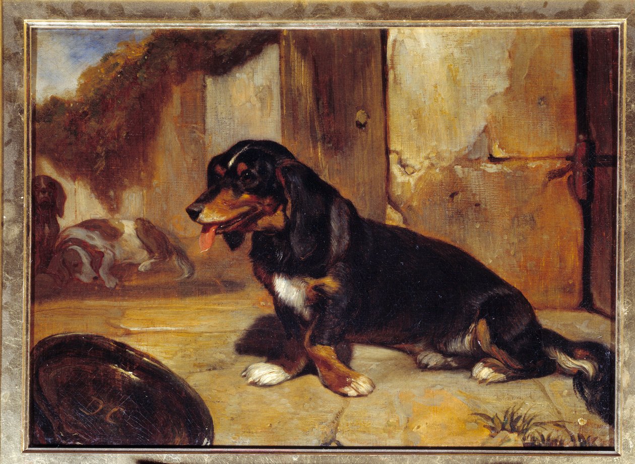En bassethund ""Jakthundar i vila"" Målning av Alexandre Gabriel Decamps (1803-1860) 1834 Dim 0,48x0,35 m Paris, Louvren museum av Alexandre Gabriel Decamps