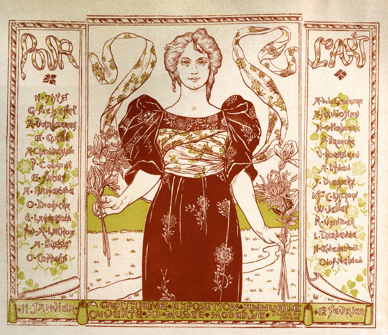 Art nouveau-utställning i Bryssel, ca. 1895-1897 (affisch) av Alexandre Hannotiau