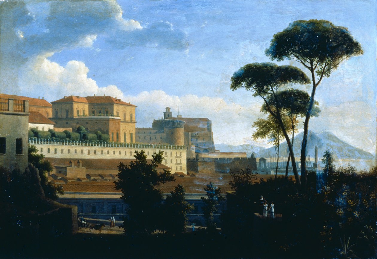 Kungliga palatset i Neapel sett från Saint Lucia av Alexandre Hyacinthe Dunouy