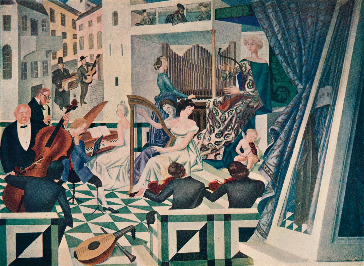 Detalj av väggmålningsdekoration i ett konsertrum i ett privat hus, c1927 av Alexandre Jacovleff