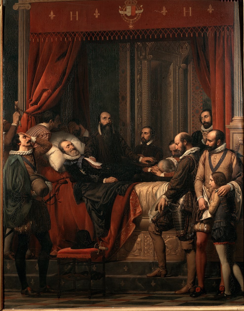 Henrik IV, kung av Frankrikes död, hans kropp visas i Louvrens målning av Alexandre Hesse (1806-1879) av Alexandre Jean Baptiste Hesse