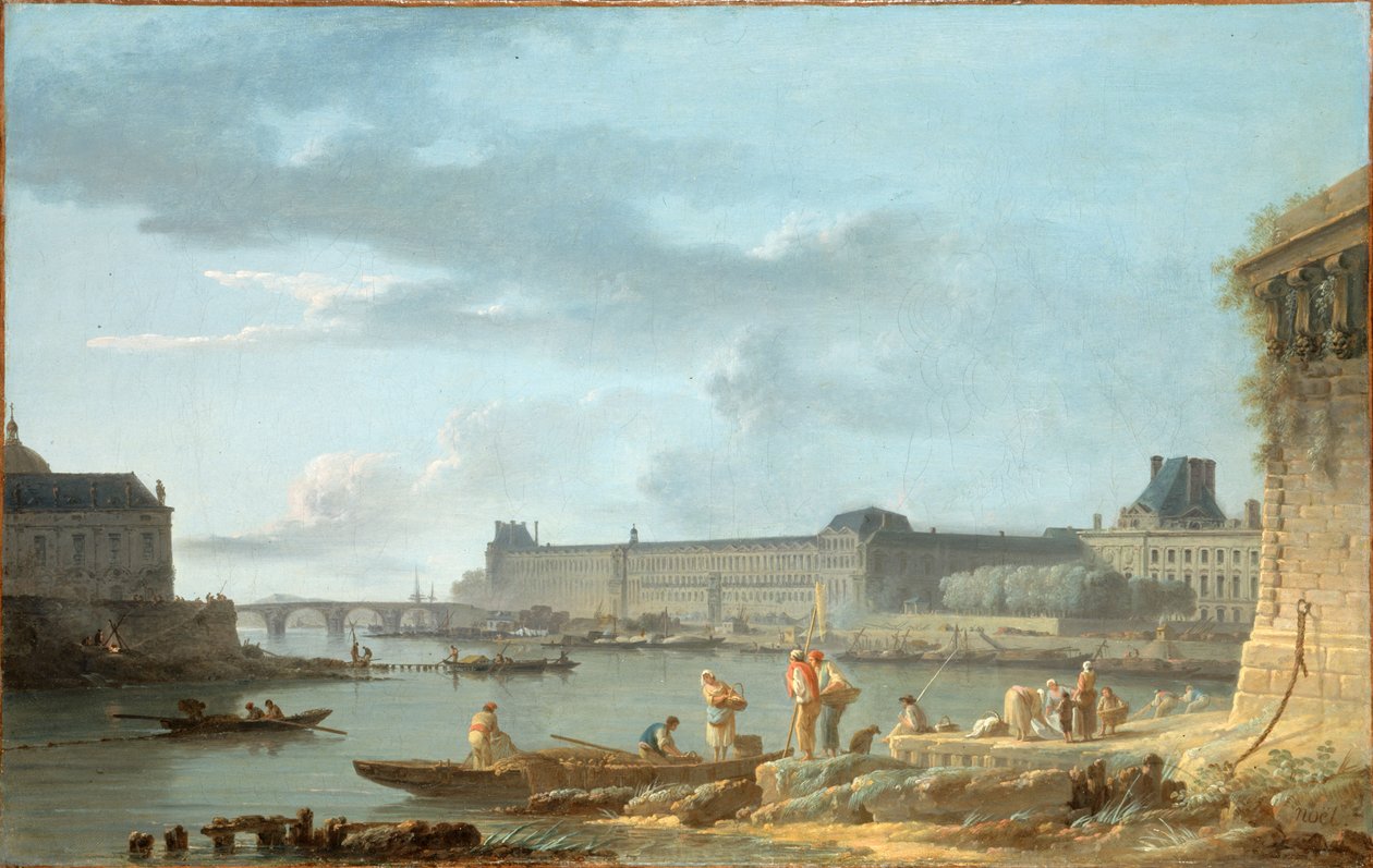 Louvren och Pont Royal, sett från Pont-Neuf, ca 1780 (olja på duk) av Alexandre Jean Noel