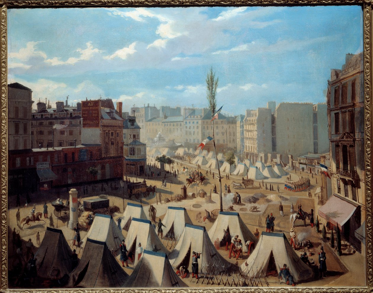 Truppläger på Boulevard du Temple under dagarna juni 1848. Utsikt över Paris under revolutionen 1848. Målning av Alexandre Josquin (1800-talet). Olja på duk. Mått: 0,64 x 0,81 m. Paris, Musee Carnavalet - Truppläger på boulevarden av Alexandre Josquin