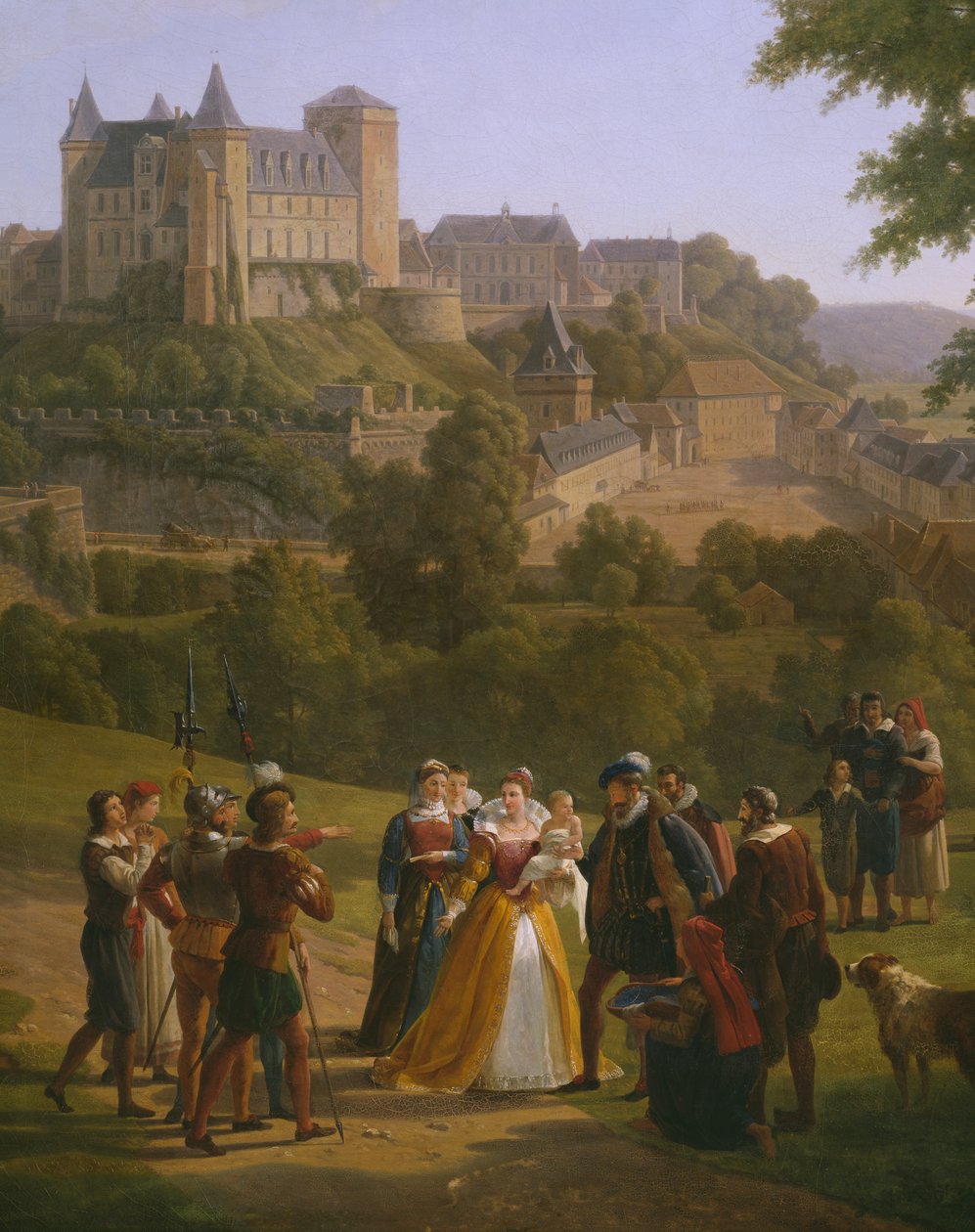 Utsikt över det kungliga slottet i Pau där kung Henri IV av Frankrike och Navarra (1553-1610) föddes den 13 december 1553 (detalj) (se även 346175) av Alexandre Louis Robert Millin du Perreux