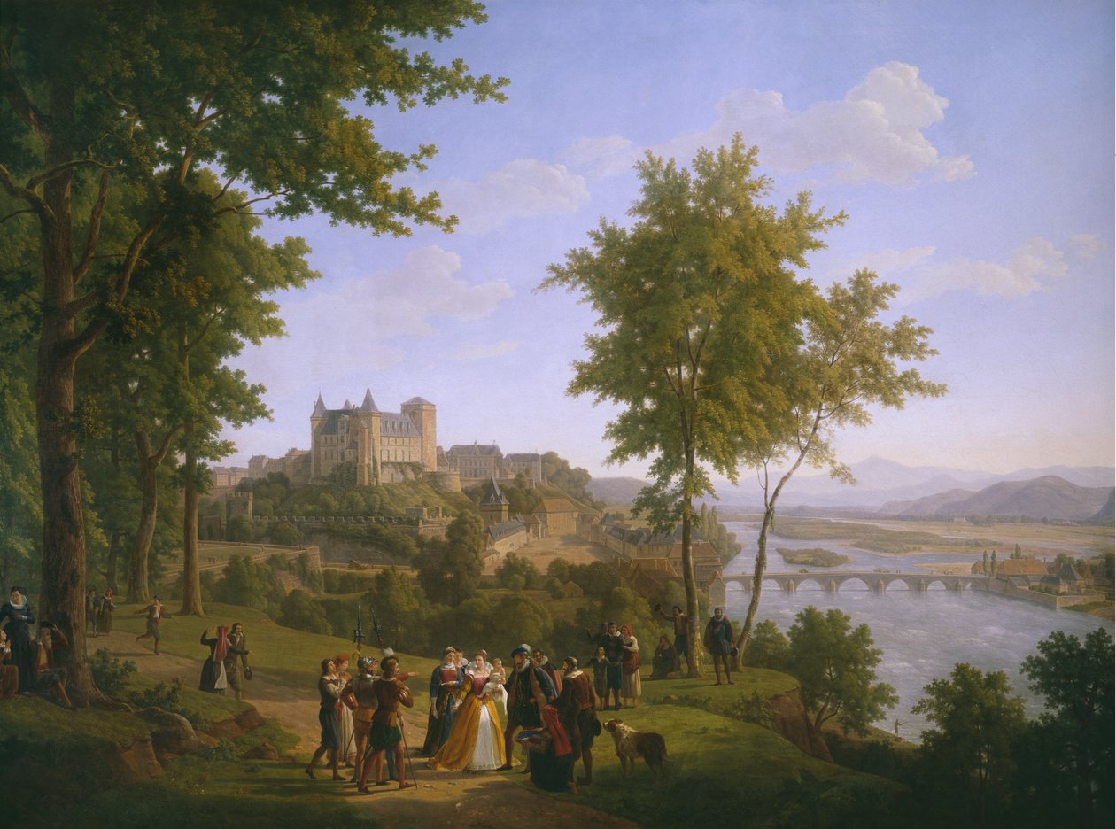 Utsikt över det kungliga slottet i Pau där kung Henri IV av Frankrike och Navarra (1553-1610) föddes den 13 december 1553 (se även 346176) av Alexandre Louis Robert Millin du Perreux