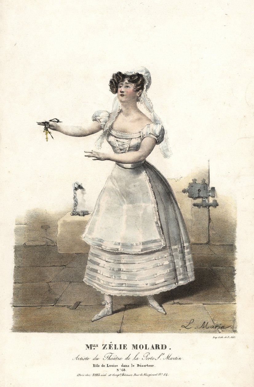 Dansaren Miss Zelie Molard och Louise i Le Deserteur av Francois-Alexis Blache Jr., koreograferad av Dauberval, Theatre de la Porte St. Martin av Alexandre Marie Colin