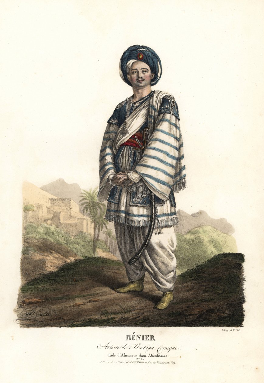 Paulin Menier som Almanzor i Abenhamet av Anne-Honore-Joseph Duveyrier, musik av Adrien Quaisain, Ambigu Comique av Alexandre Marie Colin