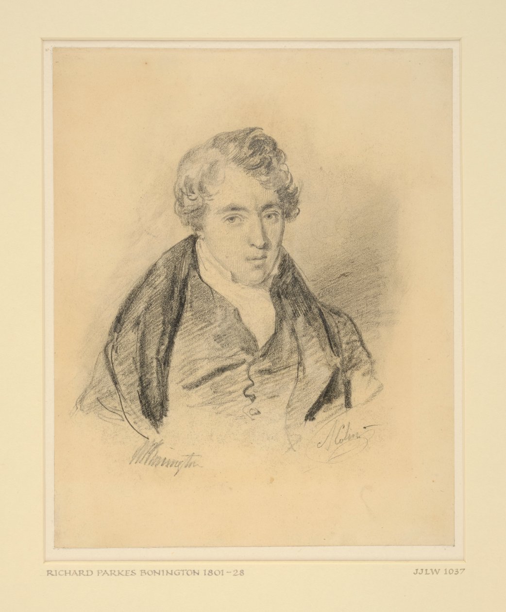 Porträtt av Richard Parkes Bonington, ca 1825-30 (mjuk grafit på vävt papper) av Alexandre Marie Colin