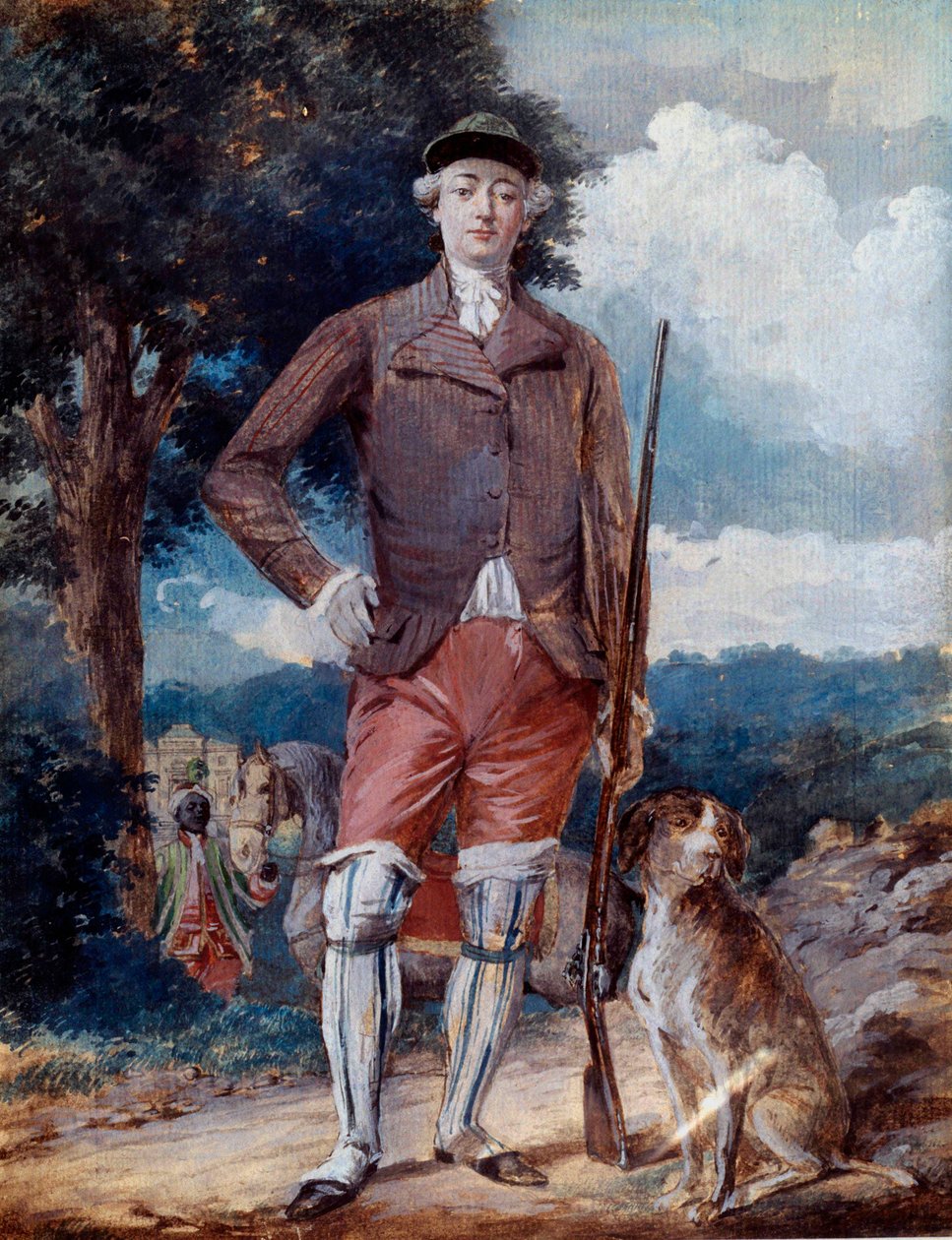 Porträtt vid foten av Charles-Philippe av Frankrike (1757-1836), greve av Artois, blivande Karl X, i jägardräkt Akvarell av Alexandre Moitte (1750-1828) Amiens från 1700-talet, Musee de Picardie av Alexandre Moitte