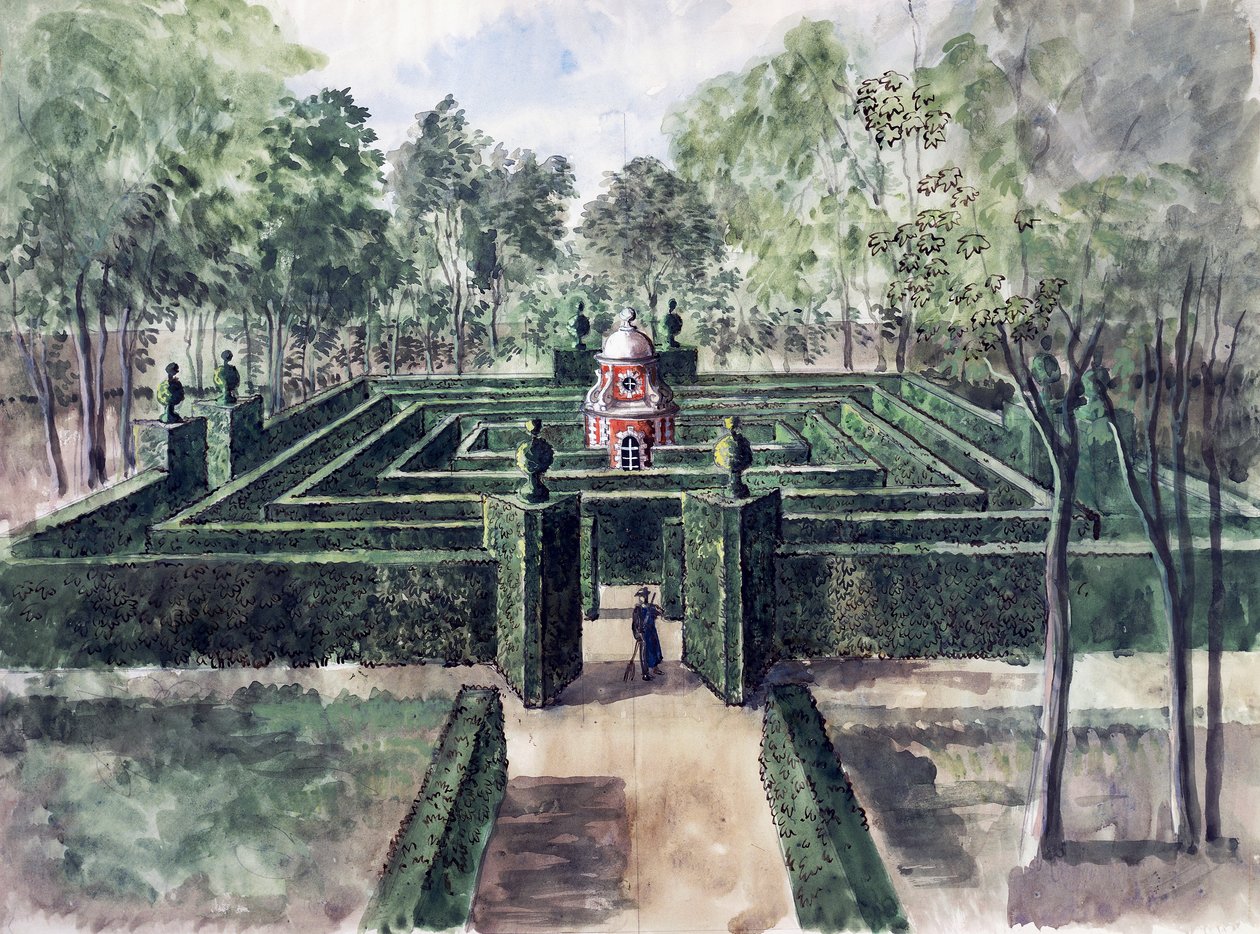 Chateau de Groussay, labyrint ritad av Charles de Beistegui, av Alexandre Serebriakoff (1907-1944), akvarell, Frankrike, 1900-talet av Alexandre Serebriakoff