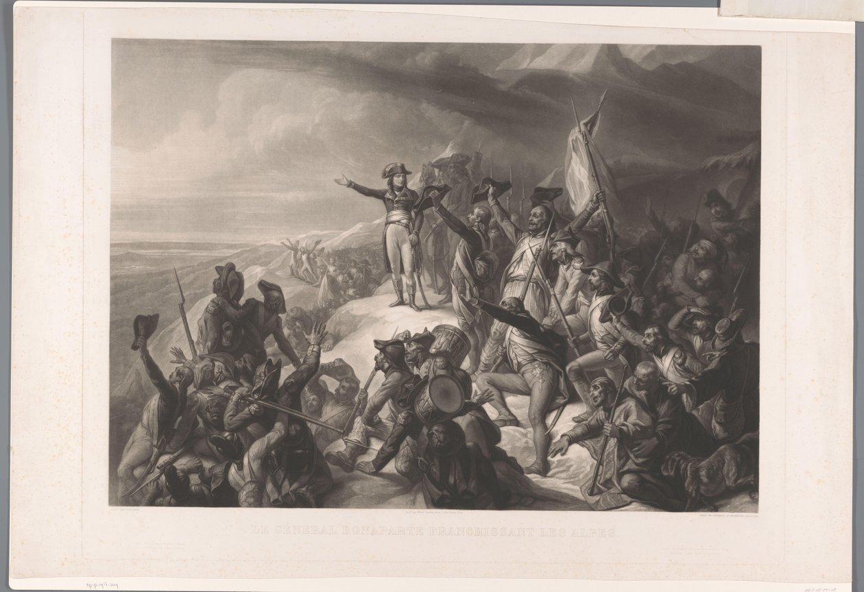 Napoleon Bonapartes övertog över de Alpen General Bonaparte korsar Alperna (titel på objektet) av Alexandre Vincent Sixdeniers