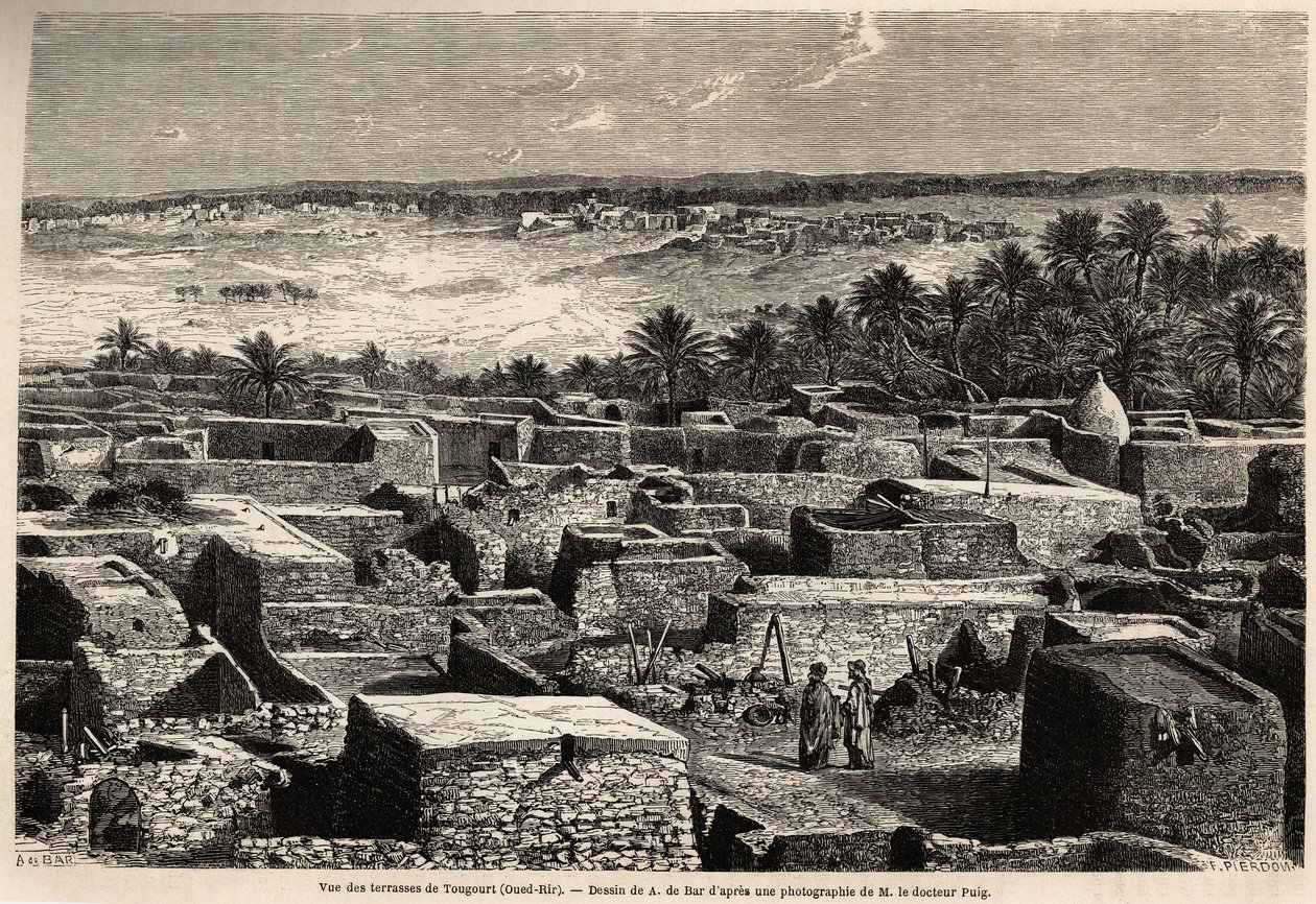 Utsikt över terrasserna i Tougourt (Oued Rir) av Alexandre de (after) Bar