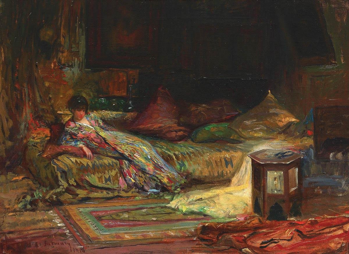  Interior oriental Claudia Millian-Minulescu pozand in interior orientaln av Alexandru Satmari