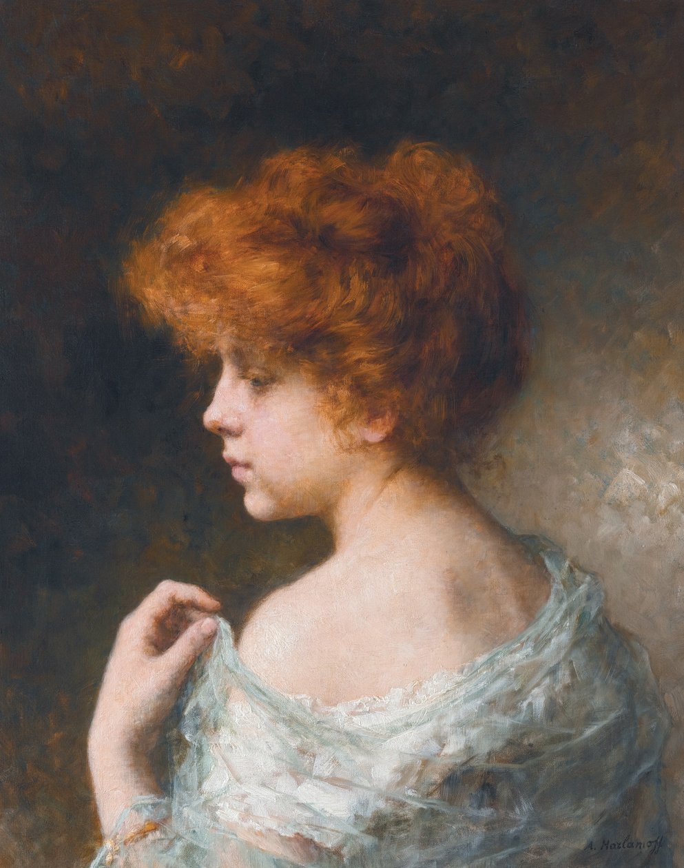 Portrait of a young girl av Alexei Harlamov