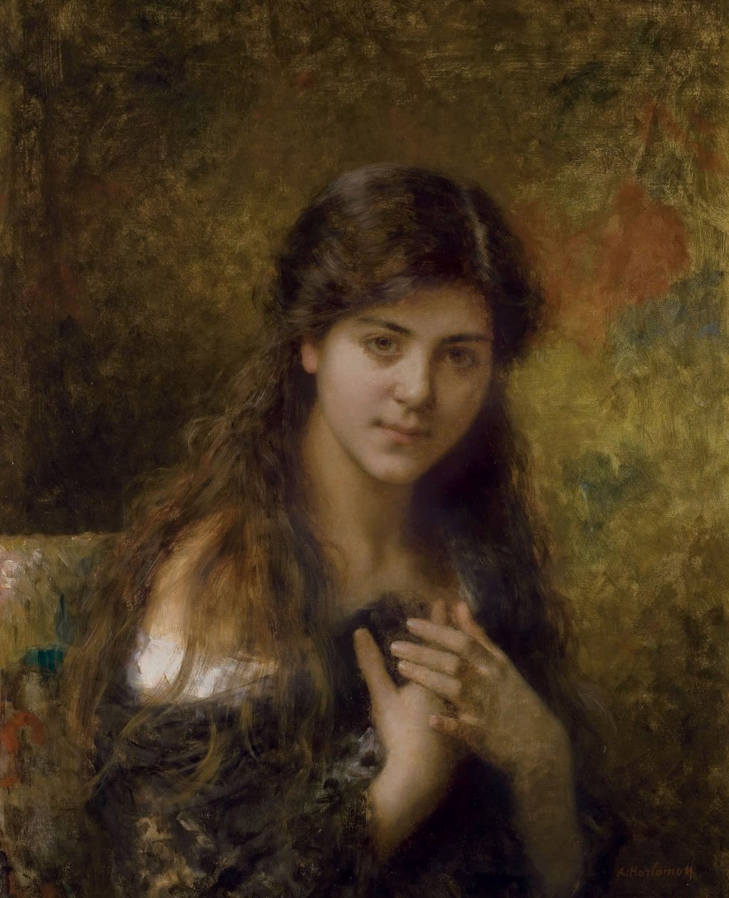 Portrait of a young girl av Alexei Harlamov