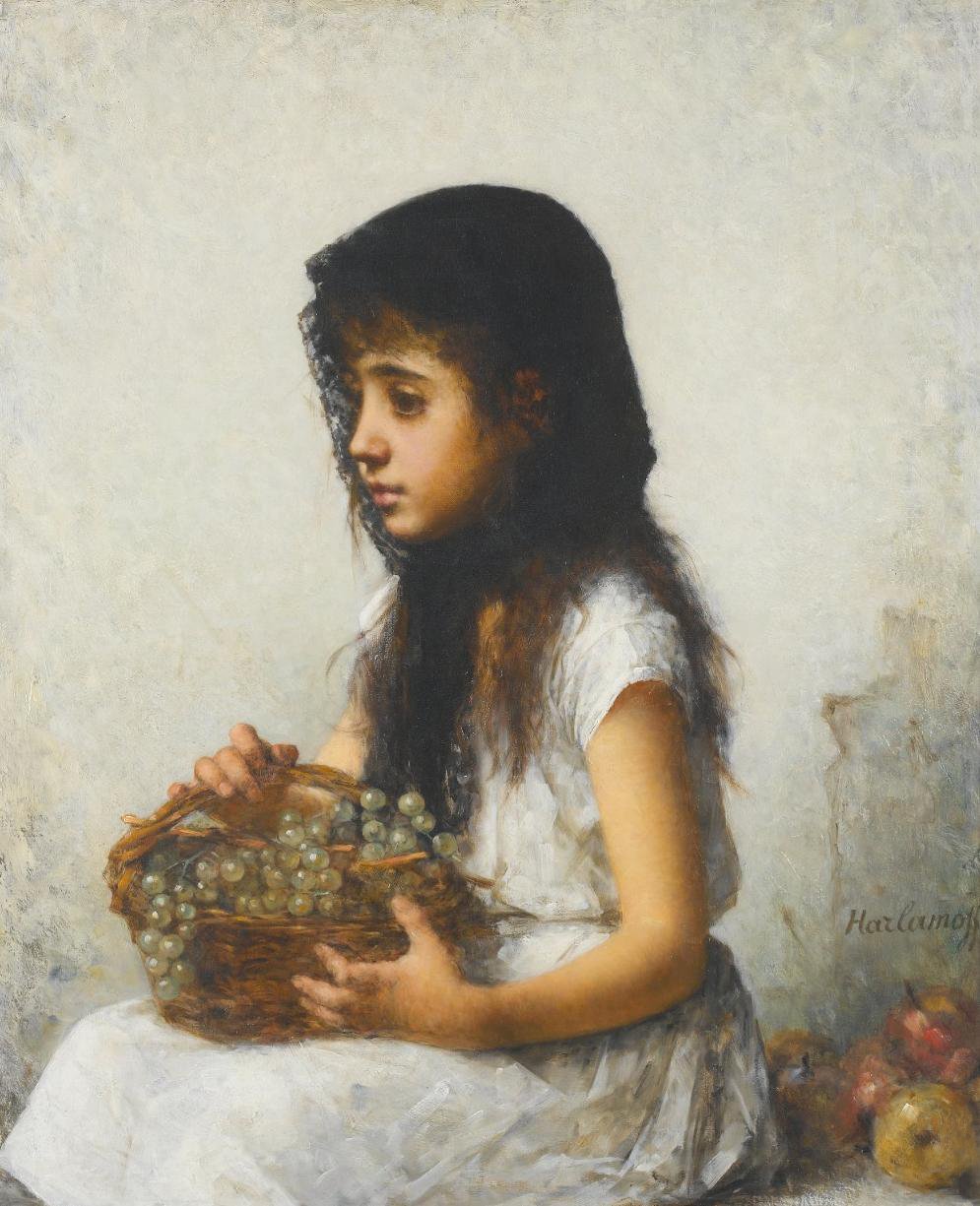 Portrait of a young girl av Alexei Harlamov