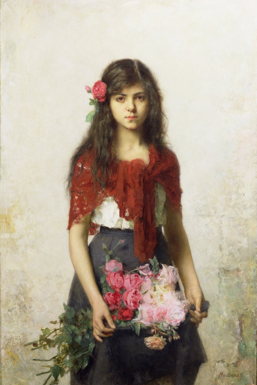 Ung flicka med blommor av Alexei Alexevich Harlamoff