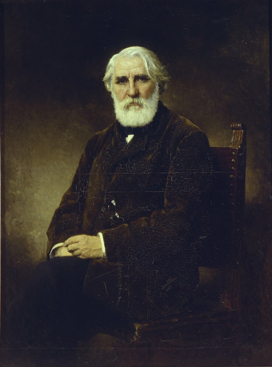 Porträtt av författaren Ivan S. Turgenev 1818-1883, 1875 av Alexei Alexeyevich Harlamov
