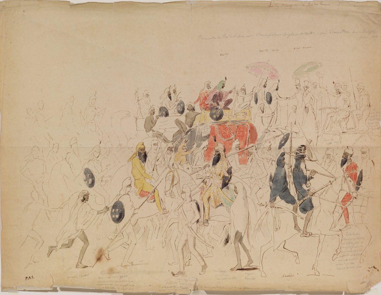 Möte mellan Maharaja Sher Singh från Punjab och den brittiska ambassadören Clark 1842, 1842 av Alexei Dmitriyevich Saltykov