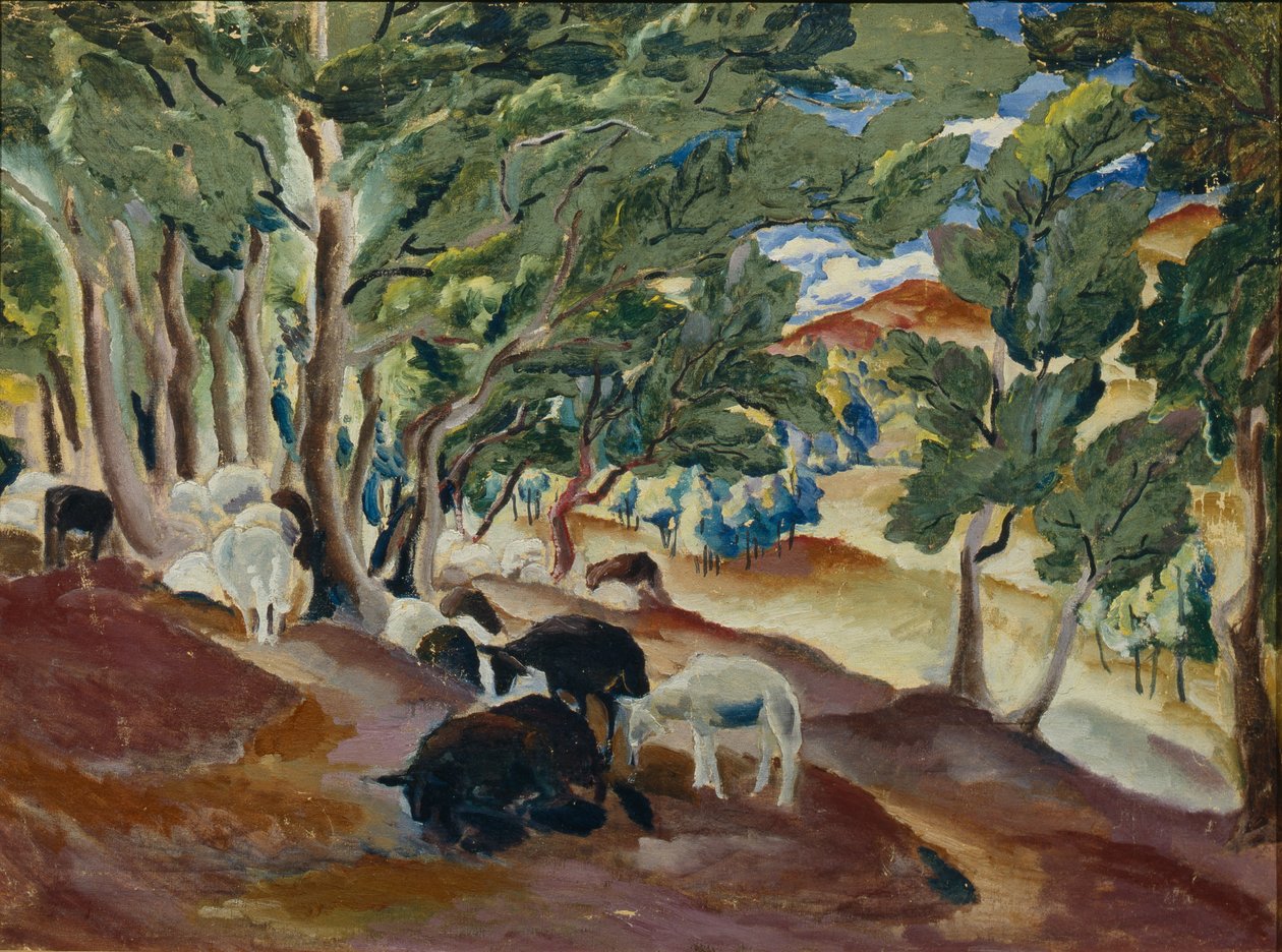 Korolkovskiye Dachas. Får vid skogens kant, 1918 av Alexei Ilyich Kravchenko