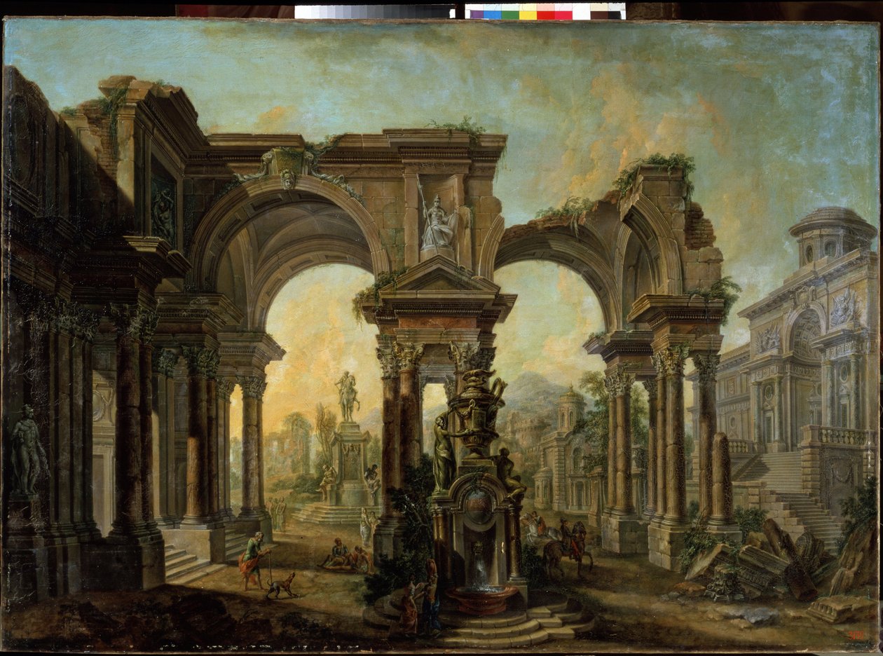 En arkitektonisk vy. Målning av Alexei Ivanovich Belsky (1730-1796). Olja på duk av Alexei Ivanovich Belsky